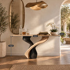 Sculptural Solid Wood Console Table With Twisted Pedestal Base For Entryway