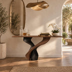Sculptural Solid Wood Console Table With Twisted Pedestal Base For Entryway