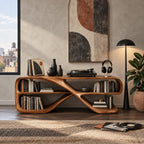 Modern Curved Console Table With Open Bookshelves For Living Room