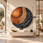 Contemporary Round 3D Wood Wall Art With Carved Wave Ridges For Bedroom