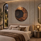 Rustic Round Wood Wall Sculpture With Textured Wave Center For Entryway