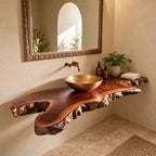 Organic Live Edge Floating Bathroom Vanity Top With Natural Burl Edge