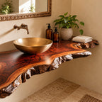 Organic Live Edge Floating Bathroom Vanity Top With Natural Burl Edge