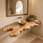 Organic Live Edge Floating Bathroom Vanity Top With Natural Burl Edge