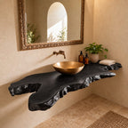Organic Live Edge Floating Bathroom Vanity Top With Natural Burl Edge
