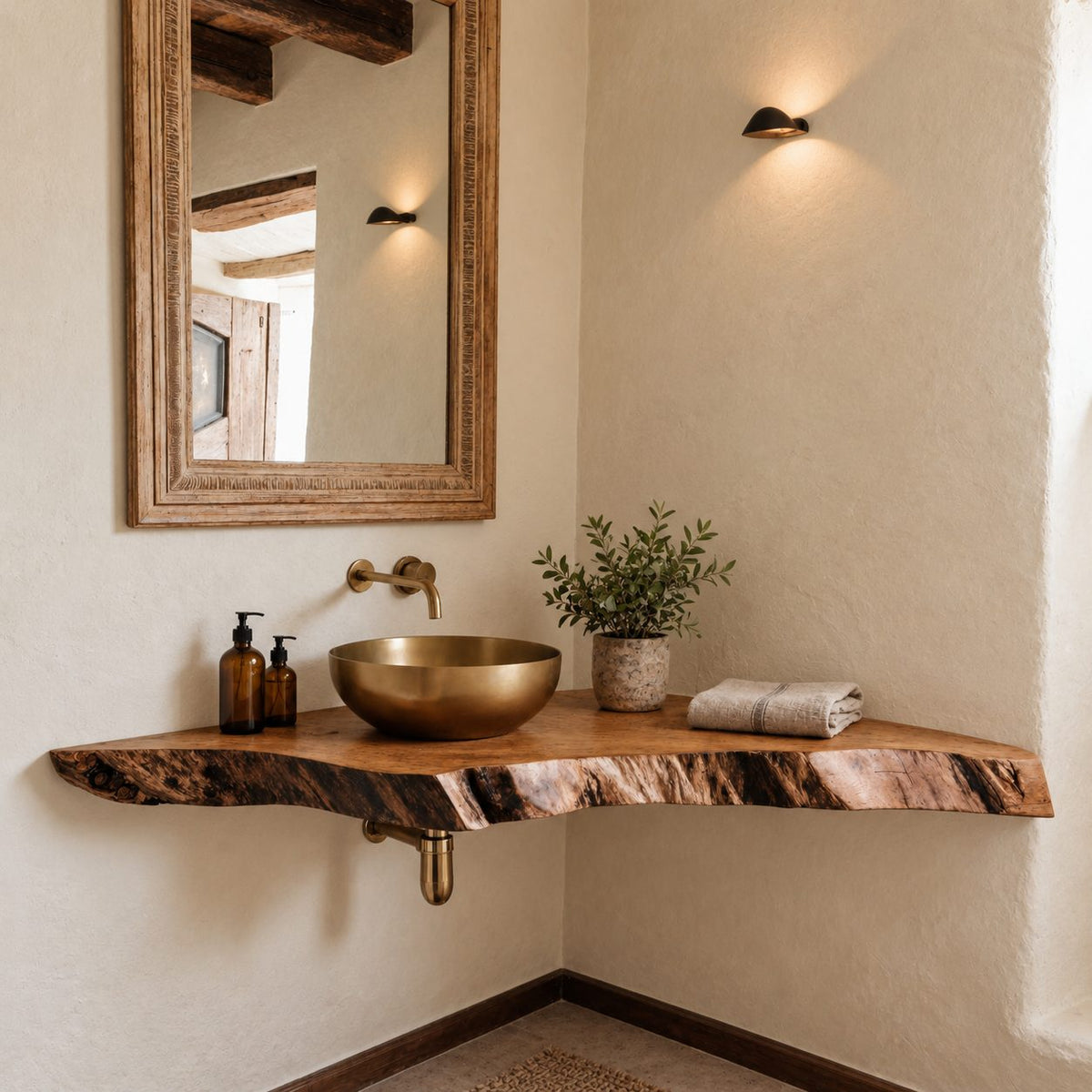 Handcrafted Live Edge Corner Floating Bathroom Vanity Shelf