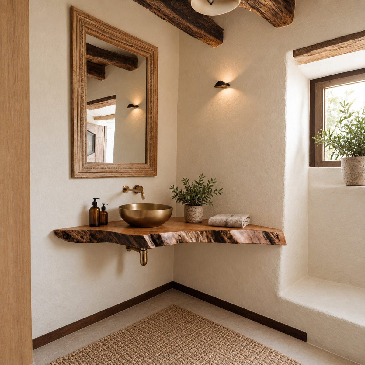 Handcrafted Live Edge Corner Floating Bathroom Vanity Shelf