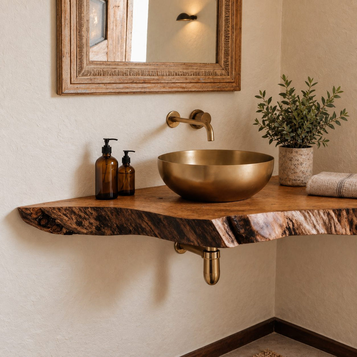 Handcrafted Live Edge Corner Floating Bathroom Vanity Shelf