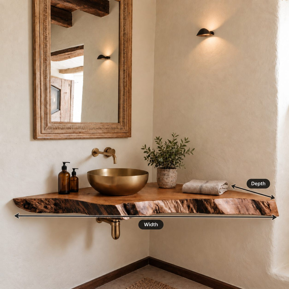 Handcrafted Live Edge Corner Floating Bathroom Vanity Shelf