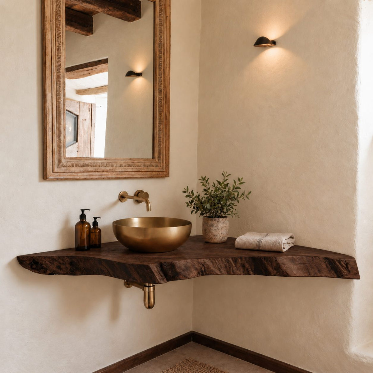 Handcrafted Live Edge Corner Floating Bathroom Vanity Shelf
