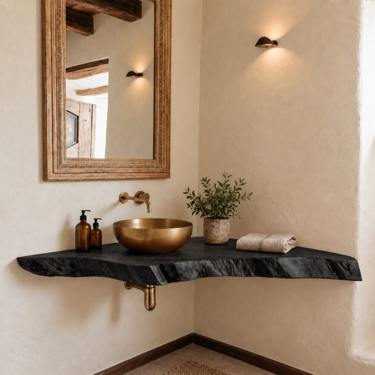 Handcrafted Live Edge Corner Floating Bathroom Vanity Shelf
