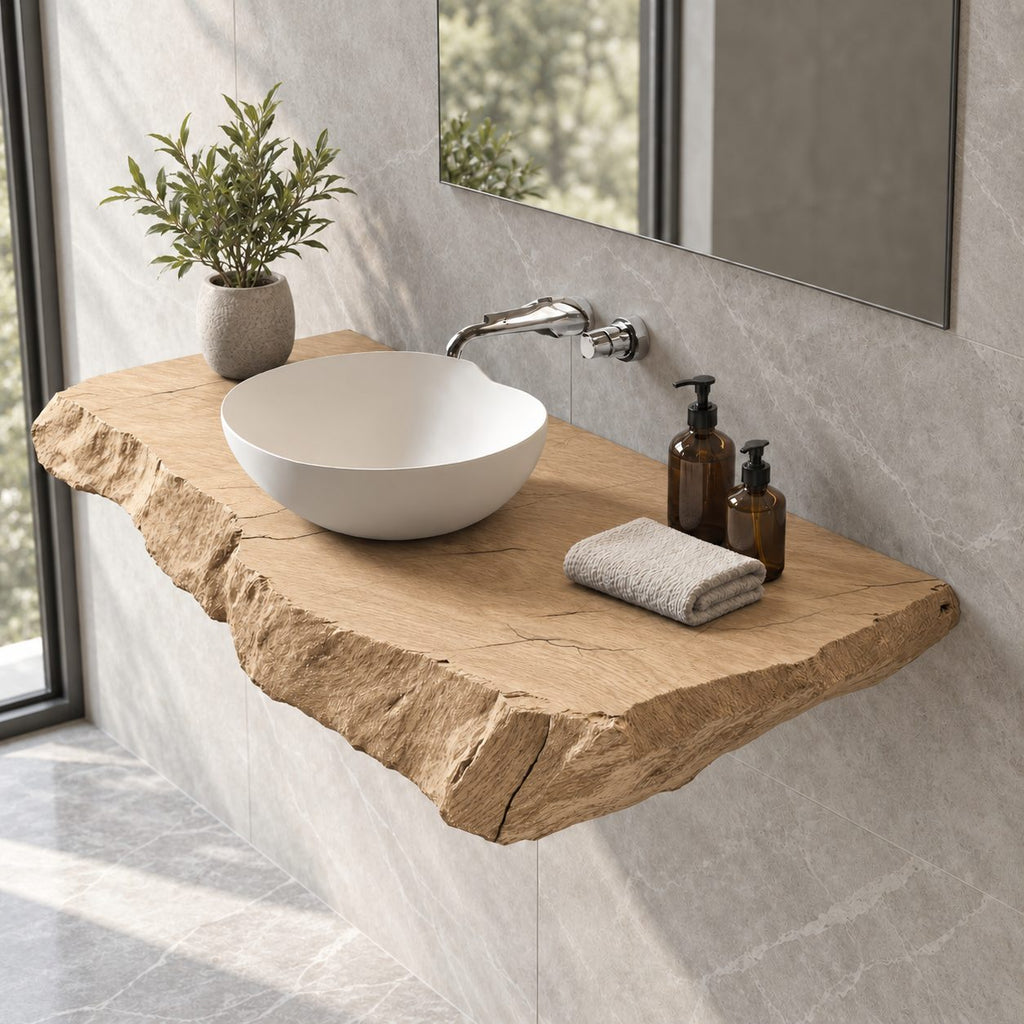 Modern Rough Edge Floating Bathroom Vanity Shelf With Chunky Profile