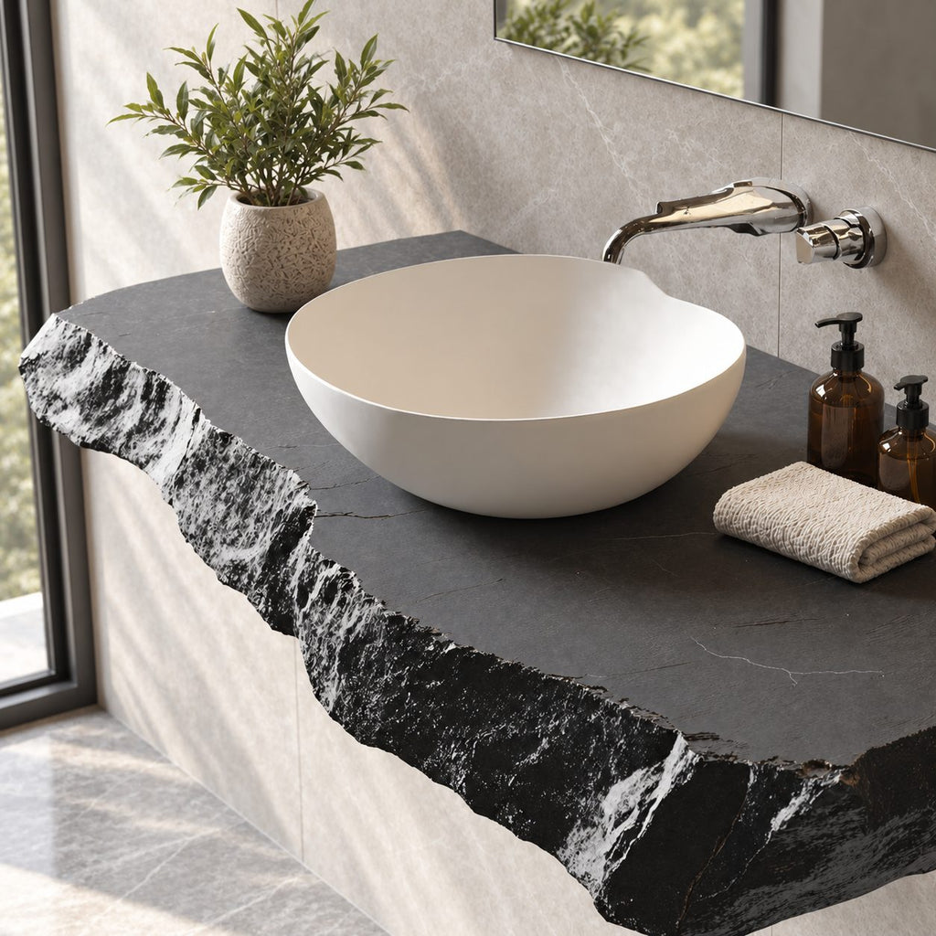 Modern Rough Edge Floating Bathroom Vanity Shelf With Chunky Profile