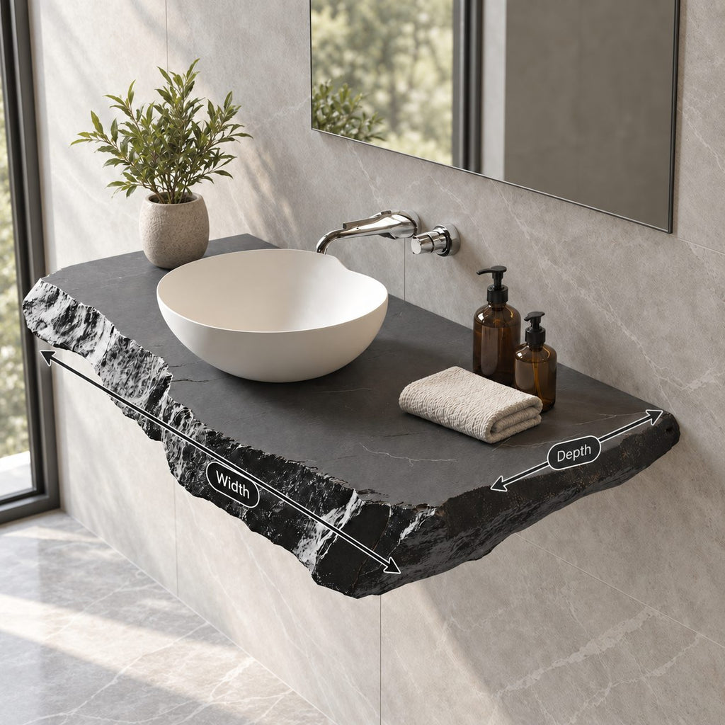 Modern Rough Edge Floating Bathroom Vanity Shelf With Chunky Profile