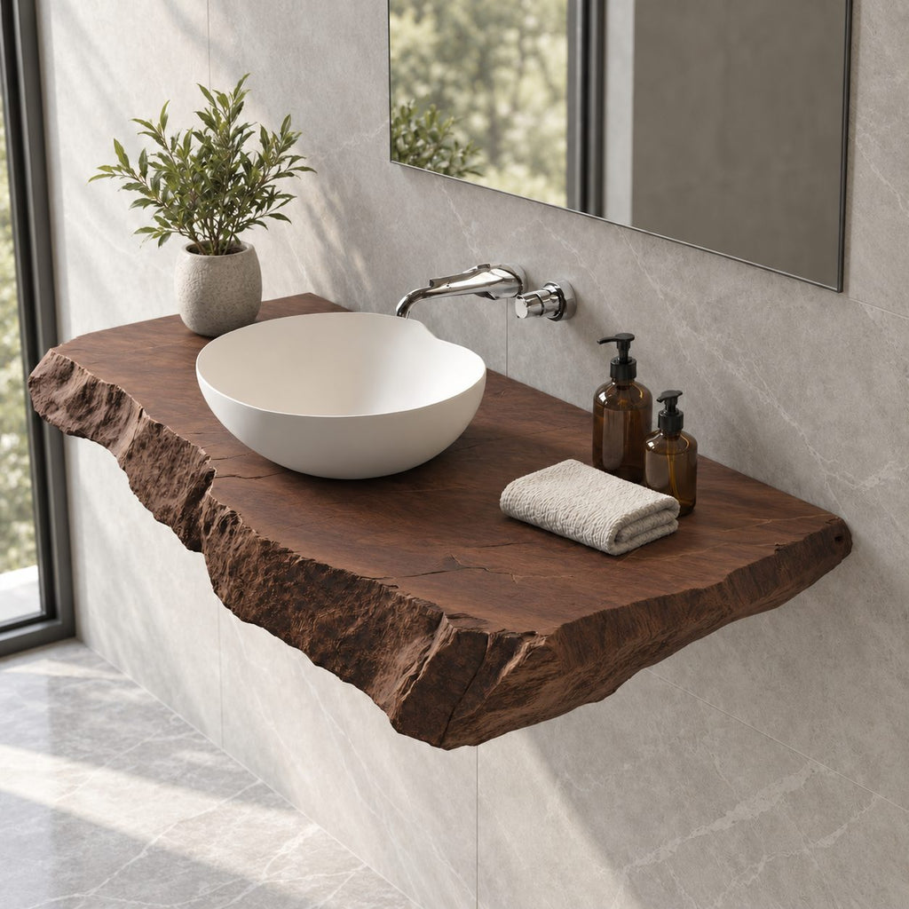 Modern Rough Edge Floating Bathroom Vanity Shelf With Chunky Profile