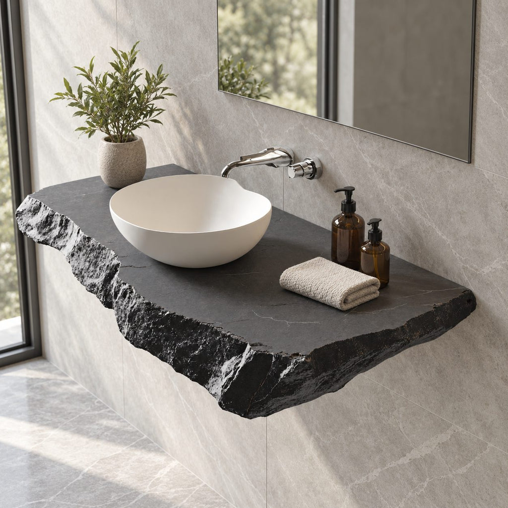 Modern Rough Edge Floating Bathroom Vanity Shelf With Chunky Profile