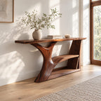 Contemporary Tree Trunk Console Table With Lower Shelf For Living Room