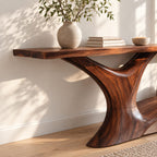 Contemporary Tree Trunk Console Table With Lower Shelf For Living Room