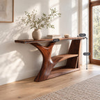 Contemporary Tree Trunk Console Table With Lower Shelf For Living Room