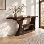 Contemporary Tree Trunk Console Table With Lower Shelf For Living Room