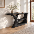 Contemporary Tree Trunk Console Table With Lower Shelf For Living Room