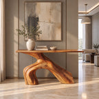 Organic Sculptural Wood Console Table With Arched Trunk Base For Entryway