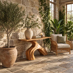 Organic Sculptural Wood Console Table With Arched Trunk Base For Entryway