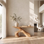 Organic Sculptural Wood Console Table With Arched Trunk Base For Entryway