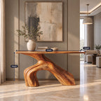Organic Sculptural Wood Console Table With Arched Trunk Base For Entryway