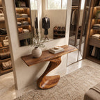 Modern Curved Wood Console Table With Wave Pedestal Base For Hallway