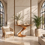 Modern Curved Wood Console Table With Wave Pedestal Base For Hallway