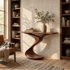 Modern Curved Wood Console Table With Wave Pedestal Base For Hallway