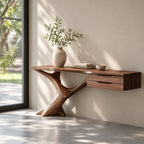 Handcrafted Wooden Console Table With Floating Drawers For Entryway