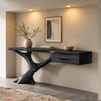 Handcrafted Wooden Console Table With Floating Drawers For Entryway