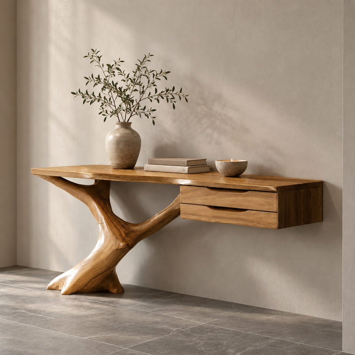 Handcrafted Wooden Console Table With Floating Drawers For Entryway