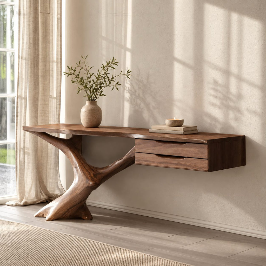 Handcrafted Wooden Console Table With Floating Drawers For Entryway