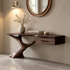 Handcrafted Wooden Console Table With Floating Drawers For Entryway
