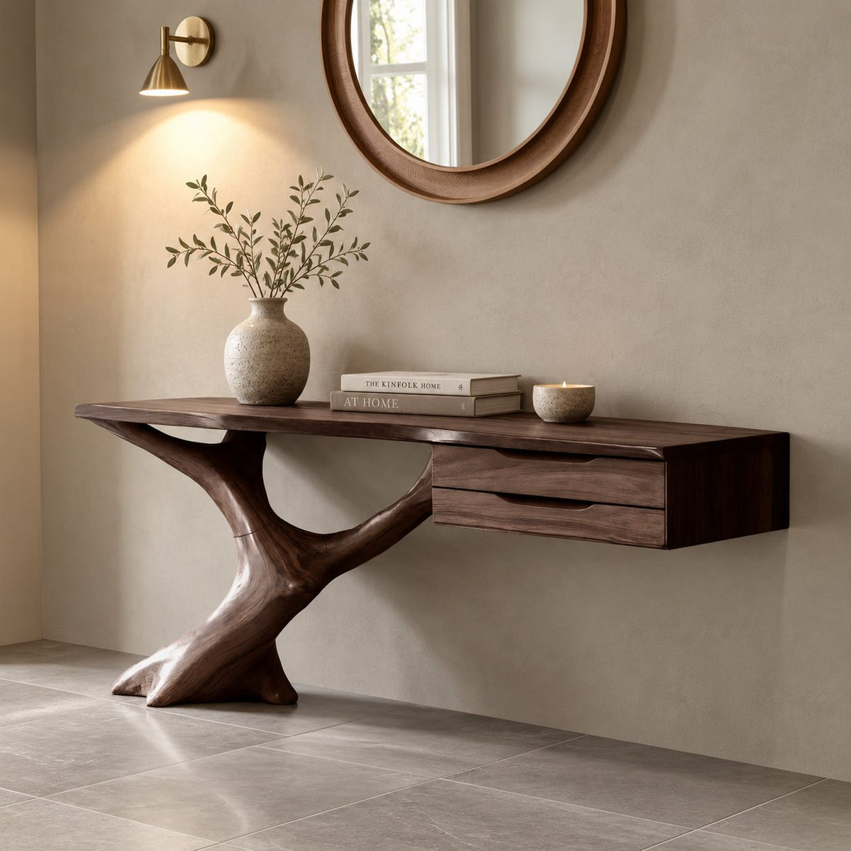 Handcrafted Wooden Console Table With Floating Drawers For Entryway