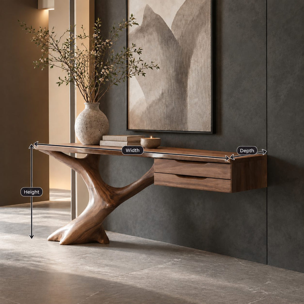 Handcrafted Wooden Console Table With Floating Drawers For Entryway