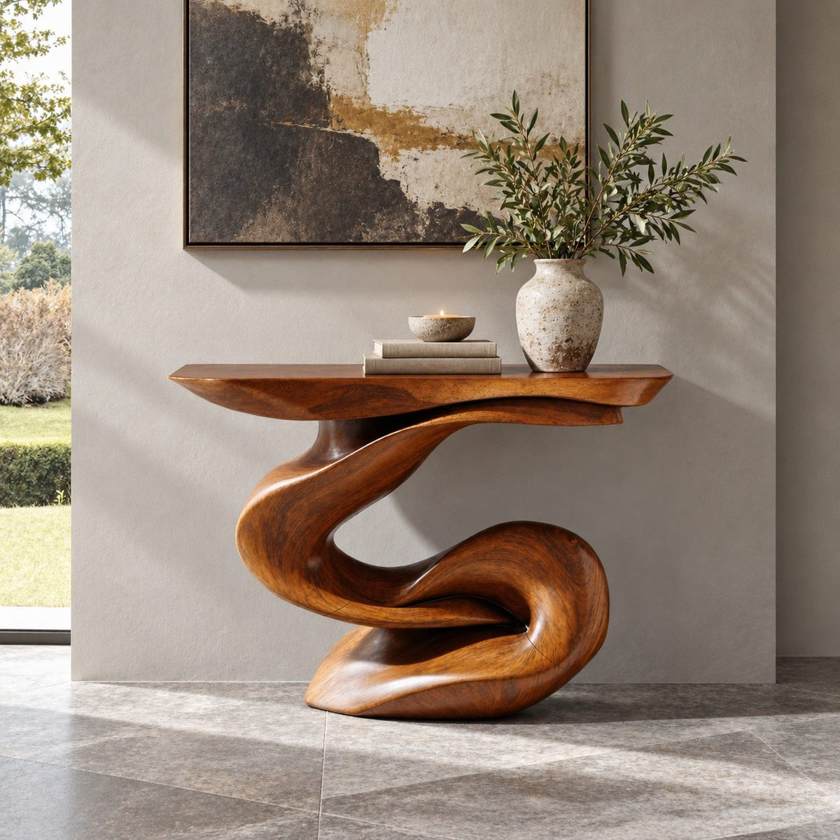 Contemporary Sculptural Console Table With Looped Knot Base For Living Room