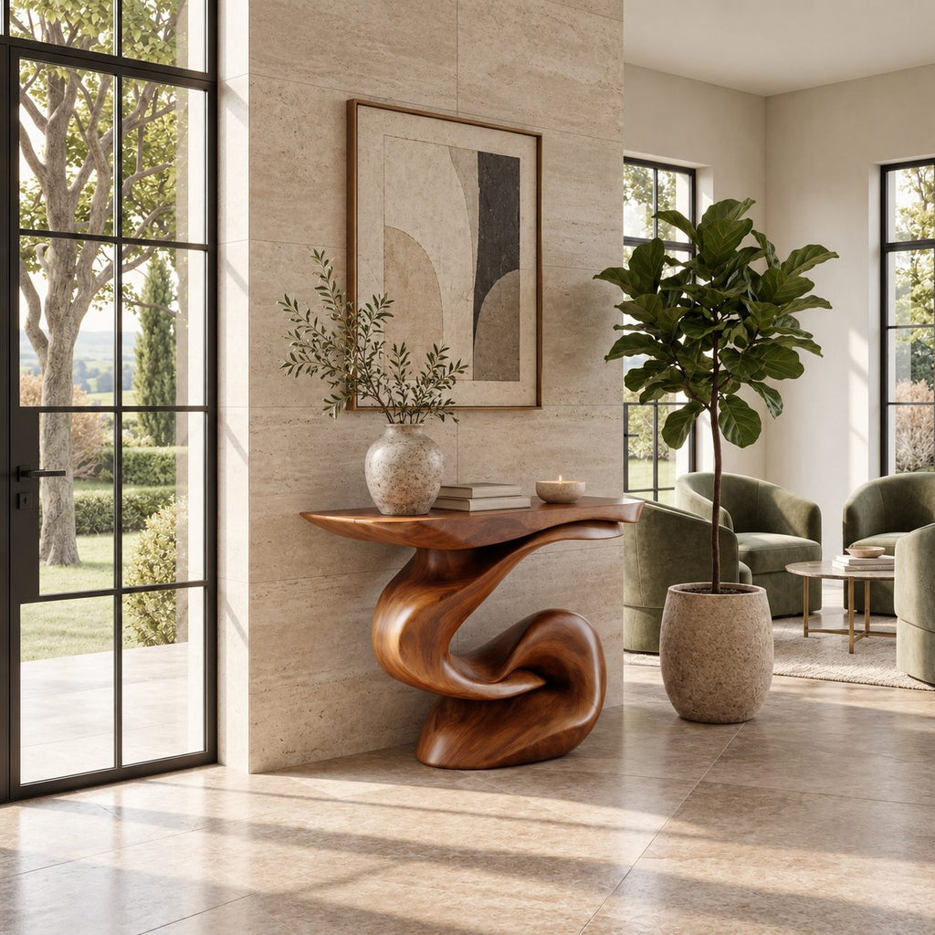 Contemporary Sculptural Console Table With Looped Knot Base For Living Room