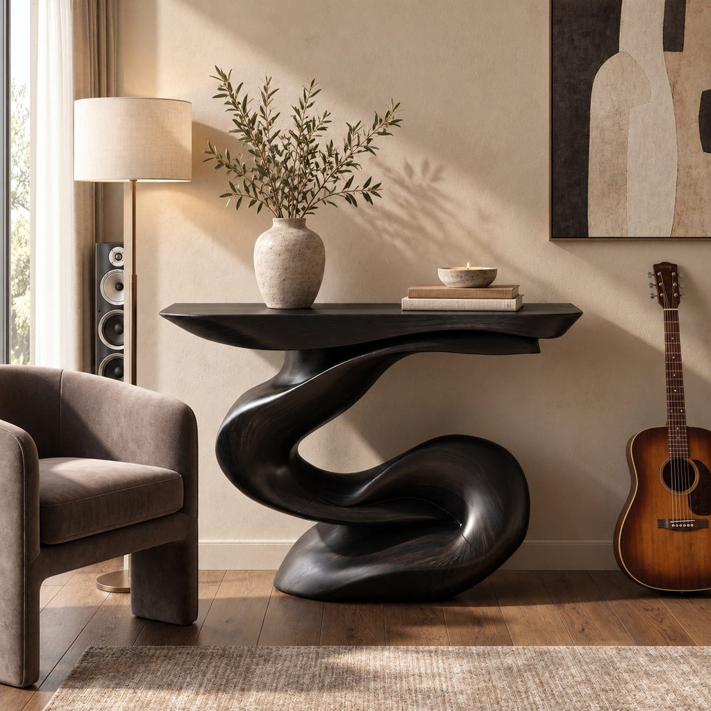 Contemporary Sculptural Console Table With Looped Knot Base For Living Room
