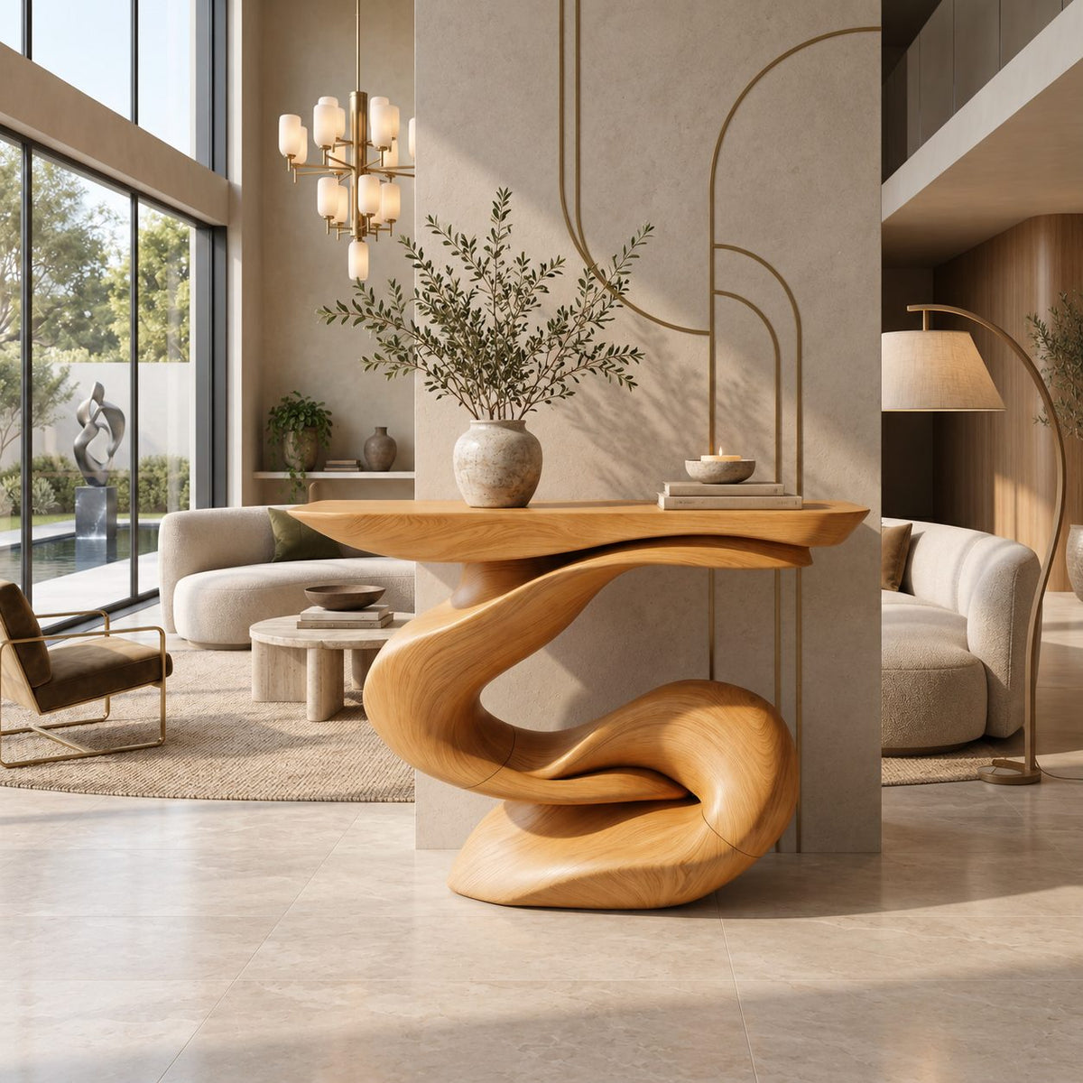 Contemporary Sculptural Console Table With Looped Knot Base For Living Room