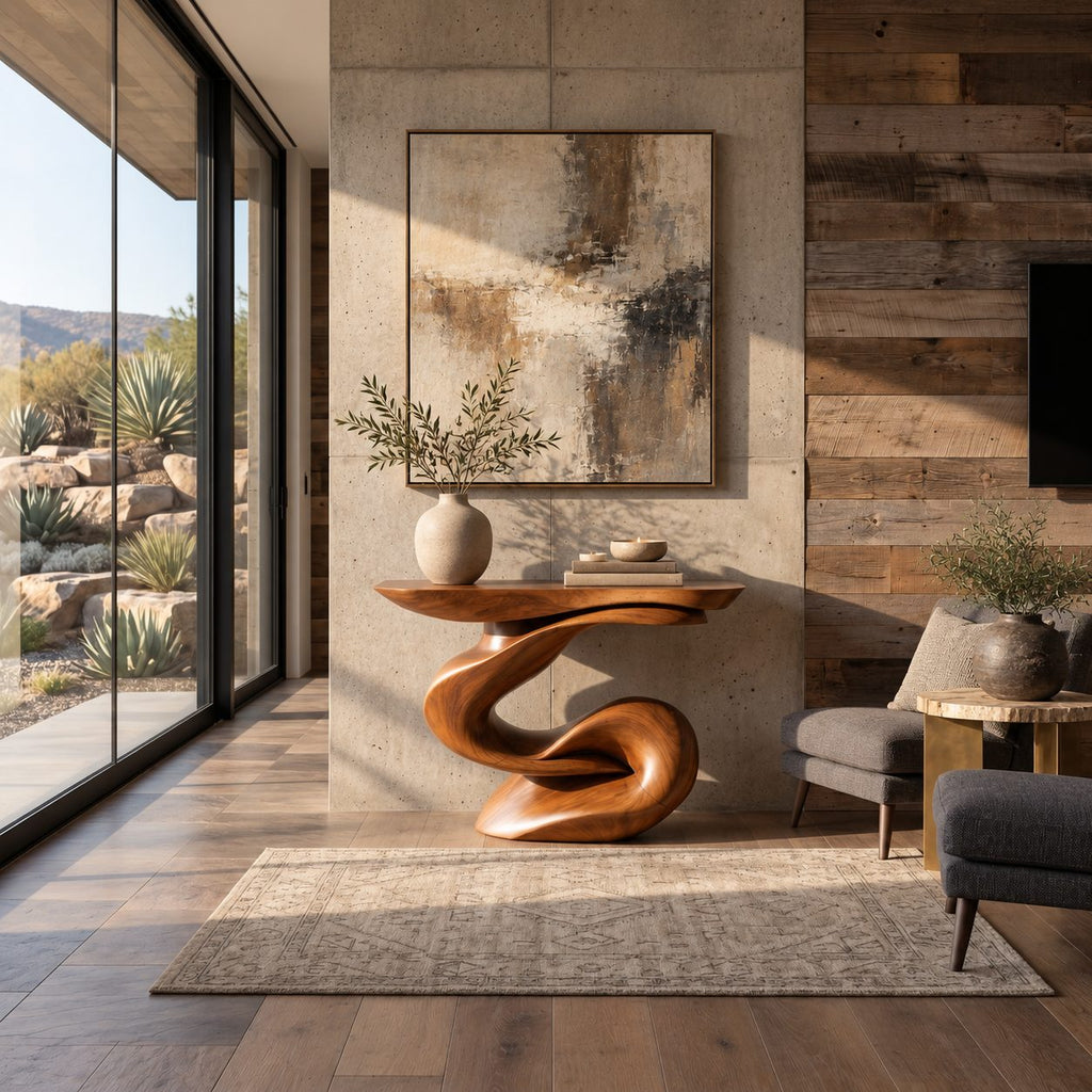Contemporary Sculptural Console Table With Looped Knot Base For Living Room