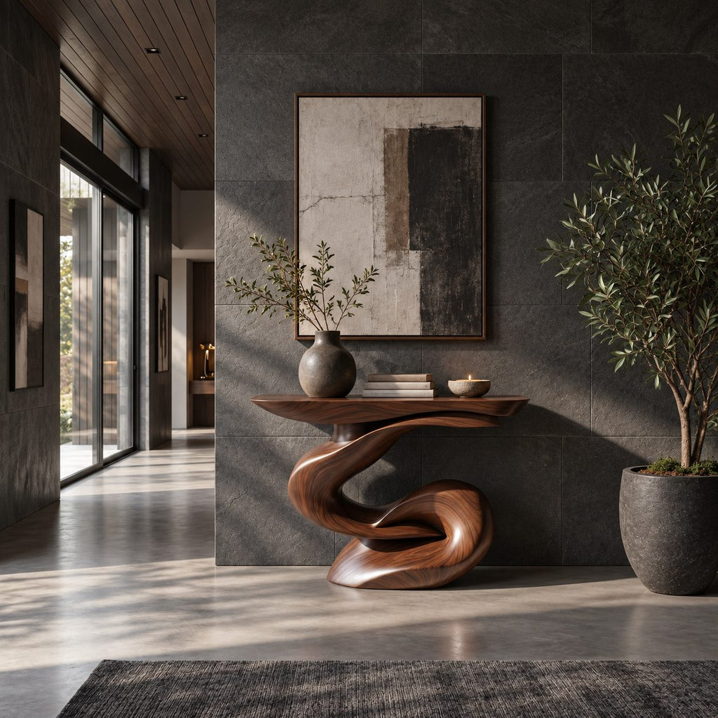 Contemporary Sculptural Console Table With Looped Knot Base For Living Room