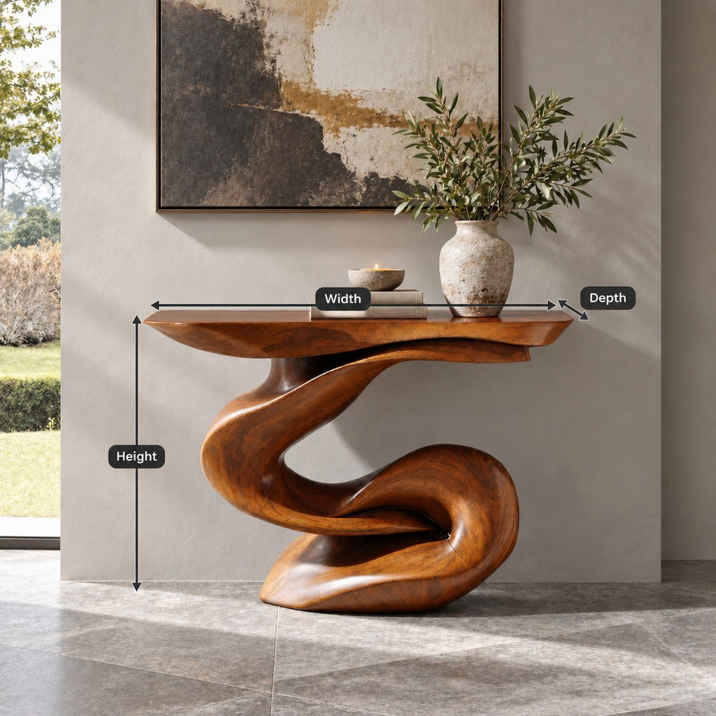 Contemporary Sculptural Console Table With Looped Knot Base For Living Room
