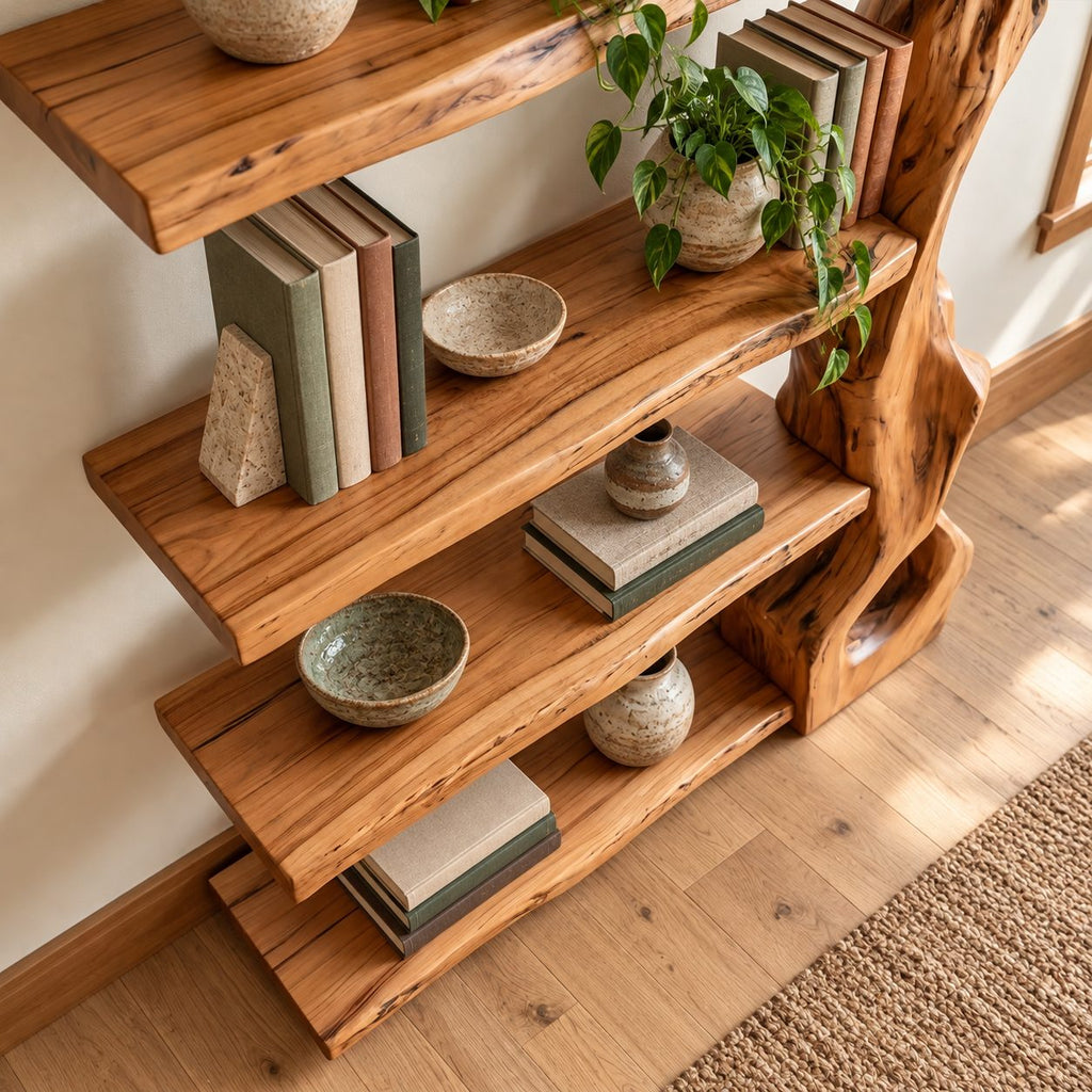 Organic Sculpted Trunk Tree Bookshelf With Open Shelves For Home Office
