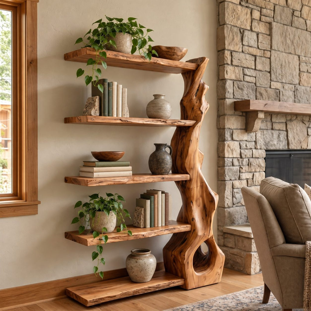 Organic Sculpted Trunk Tree Bookshelf With Open Shelves For Home Office