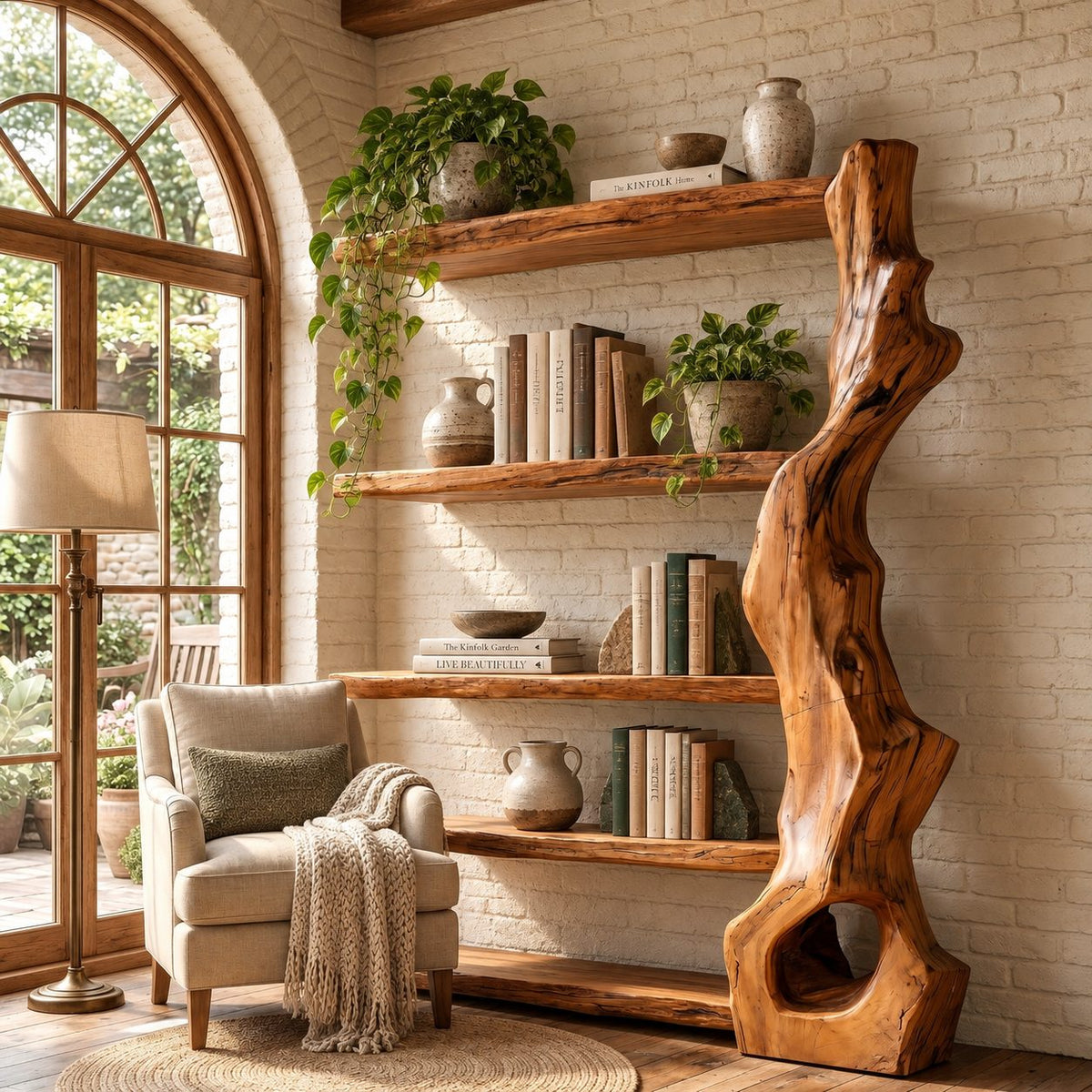 Organic Sculpted Trunk Tree Bookshelf With Open Shelves For Home Office
