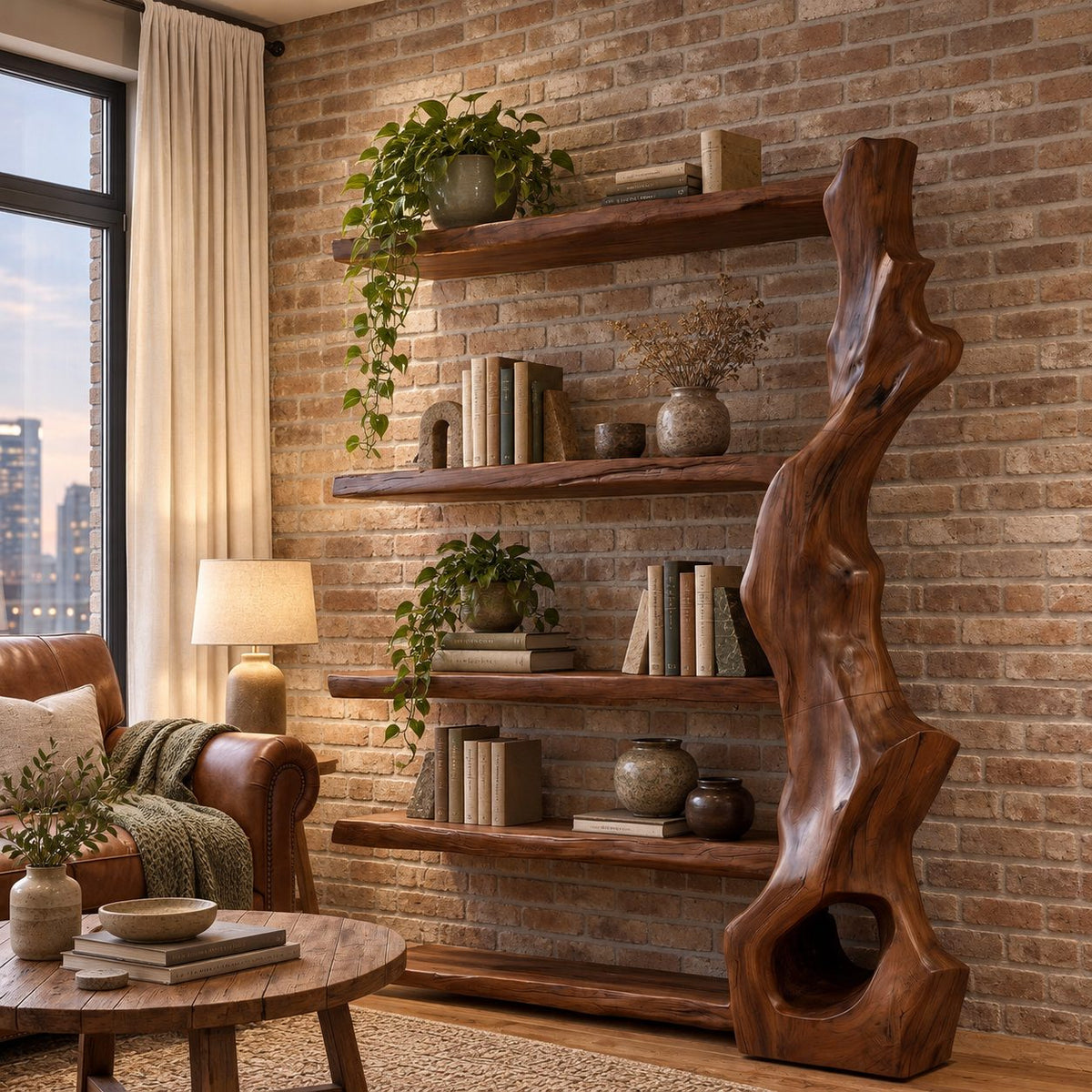Organic Sculpted Trunk Tree Bookshelf With Open Shelves For Home Office